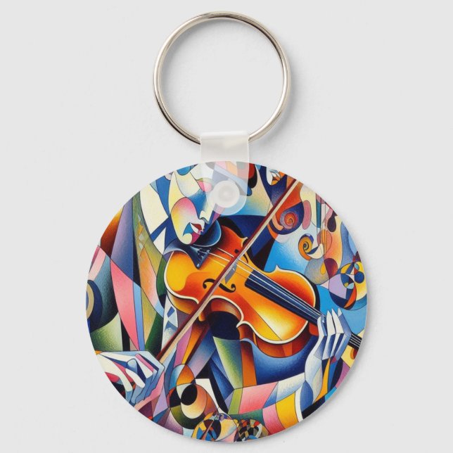 Vibrant Symfoni: Abstrakt Violinist Konst Nyckelring (Framsida)