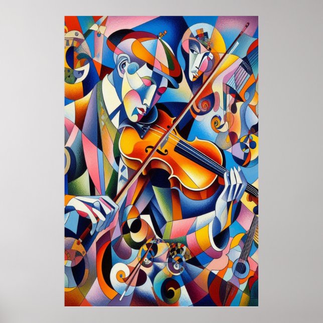 Vibrant Symfoni: Abstrakt Violinist Konst Poster (Framsidan)