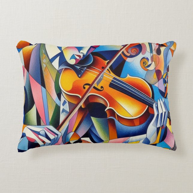 Vibrant Symfoni: Abstrakt Violinist Konst Prydnadskudde (Framsidan)