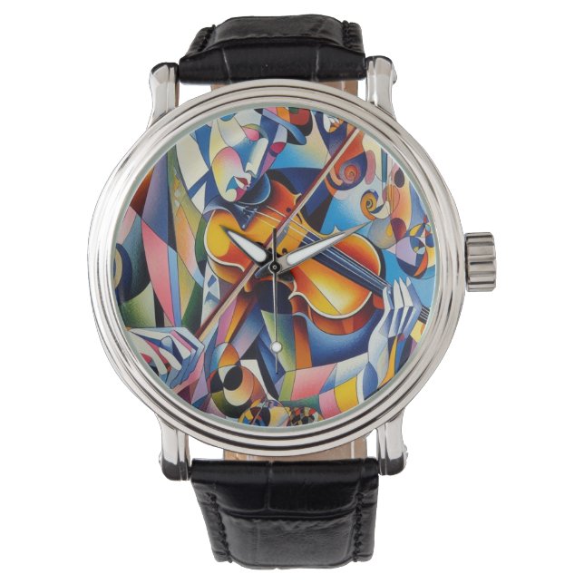 Vibrant Symphony: Abstract Violinist Art Armbandsur (Framsida)