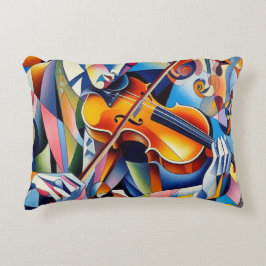 Vibrant Symphony: Abstract Violinist Art Prydnadskudde
