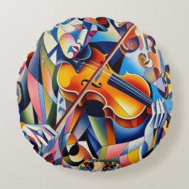 Vibrant Symphony: Abstract Violinist Art Rund Kudde