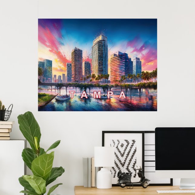 Vibrant Tampa Florida Colorful Abstrakt Art Poster (Hemmakontoret)