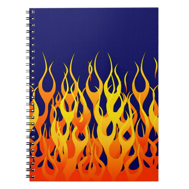 Vibrant Tävla Flamm på marinblått Anteckningsbok Med Spiral (Framsidan)