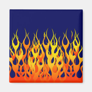Vibrant Tävla Flamm på marinblått Magnet