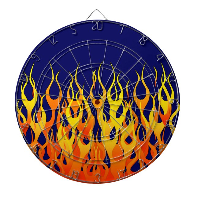 Vibrant Tävla Flamm på marinblått Piltavla (Framsidan)