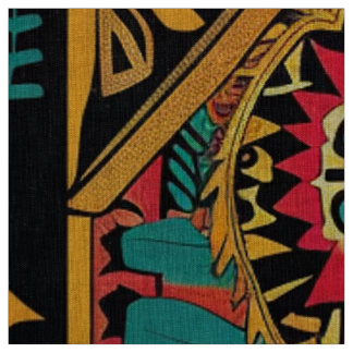 Vibrant Teal "Aztec Dream" Artistic Linen Fabric Tyg
