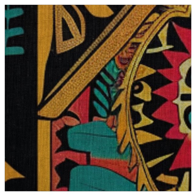 Vibrant Teal "Aztec Dream" Artistic Linen Fabric Tyg (Provkarta)