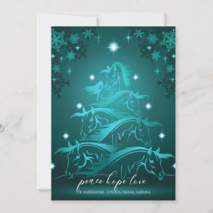 Vibrant Teal Blue Abstrakt jul Horse Julkort