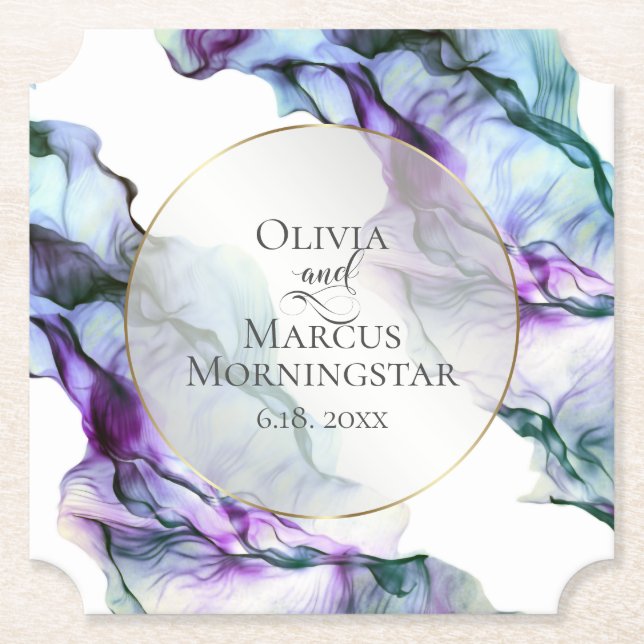 Vibrant Teal Lila Abstrakt Vattenfärgen Bläck Underlägg Papper (Framsida)