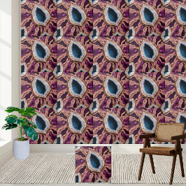 Vibrant Teal & Lila Geode Slice Mönster Tile Kakelplatta