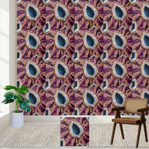Vibrant Teal & Lila Geode Slice Mönster Tile Kakelplatta