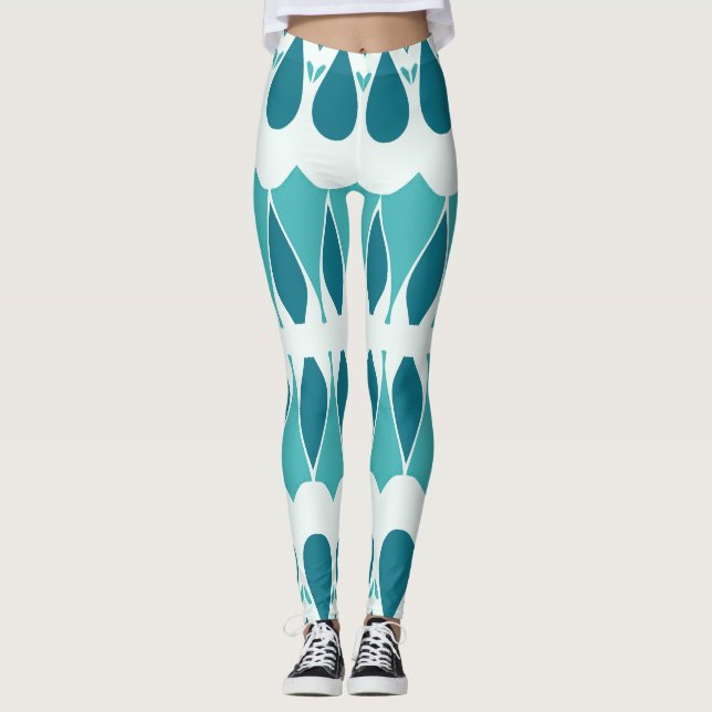 Vibrant teal vit klassisk "Ratti_Kreativ_Arts" Leggings (Framsida)