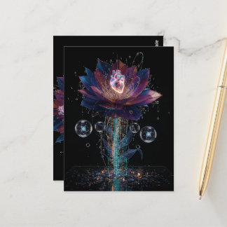 Vibrant Tech Blossom: Heart of Light Art Vykort