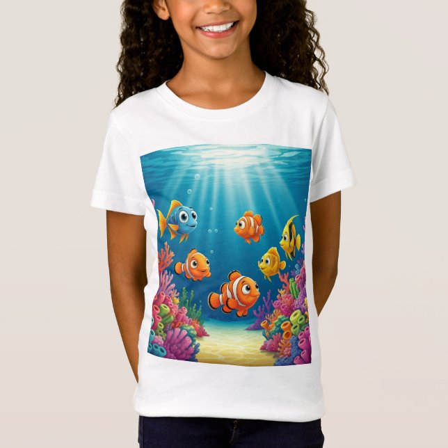 Vibrant Tecknad Fish in a Coral Reef - Roligt Unde T Shirt (Framsida)