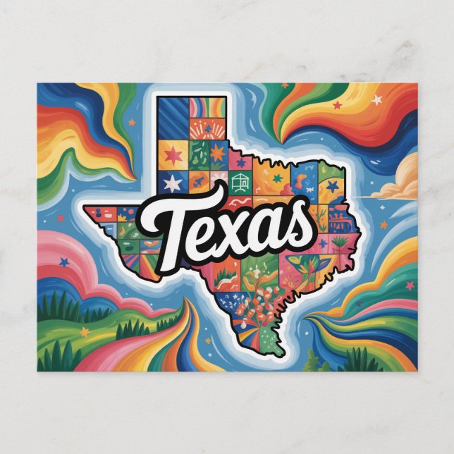 Vibrant Texas Conceptual Map Art Vykort (Framsida)