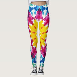 Vibrant tidsfärgningsexplosion i gult, rosa och bl leggings