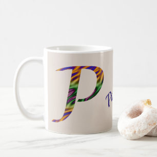 Vibrant Tie-dye Färg Brev P Monogram Initial Kaffemugg