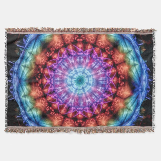 Vibrant Tie Dye Kaleidoscope Rainbow Mandala Filt (Framsidan)