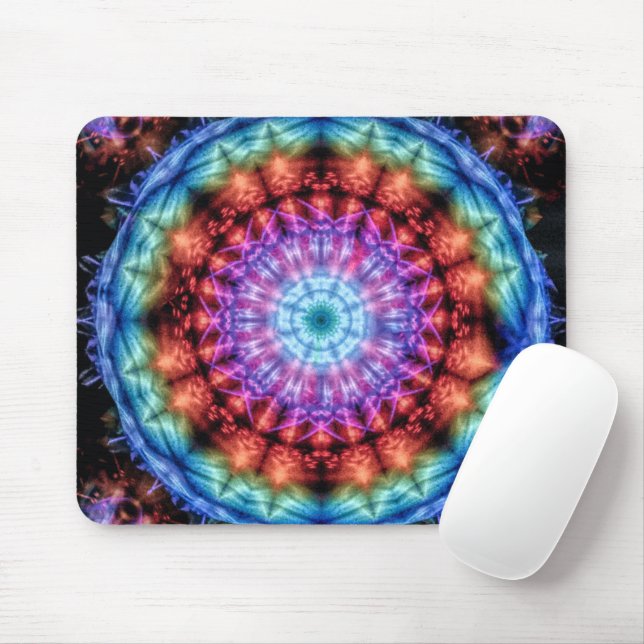 Vibrant Tie Dye Kaleidoscope Rainbow Mandala Musmatta (Med mus)
