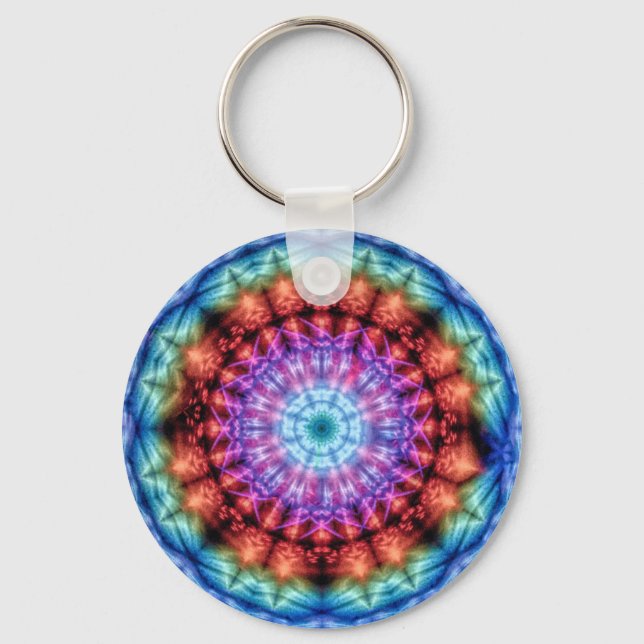Vibrant Tie Dye Kaleidoscope Rainbow Mandala Nyckelring (Framsida)