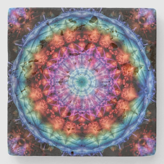 Vibrant Tie Dye Kaleidoscope Rainbow Mandala Stenunderlägg (Framsidan)