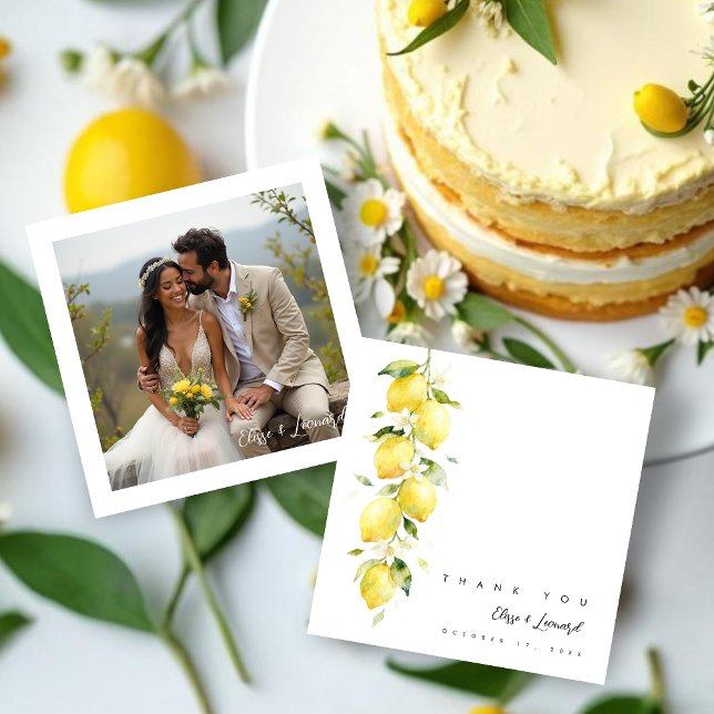 Vibrant Timeless Lemons Branches Wedding Photo Tack Kort (Vibrant Timeless Lemons Branches Wedding Thank You Cards with Back Photo.)