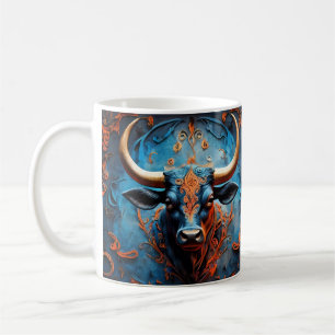 Vibrant tjur porträtt med Blommigt Motifs Kaffemugg
