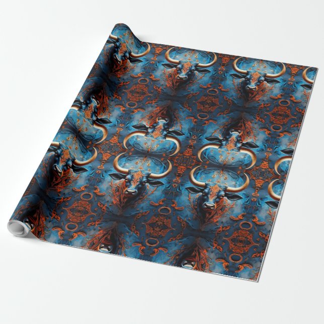 Vibrant tjur porträtt med Blommigt Motifs Presentpapper (Utrullad)