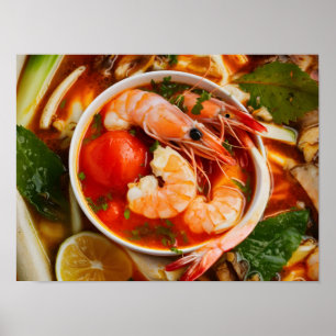 Vibrant Tom Yum Goong Thai-Cuisine med räkor Poster