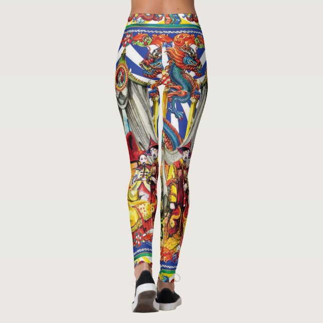 Vibrant Traditional Asian Dragon & Folk Art Design Leggings (Baksida)