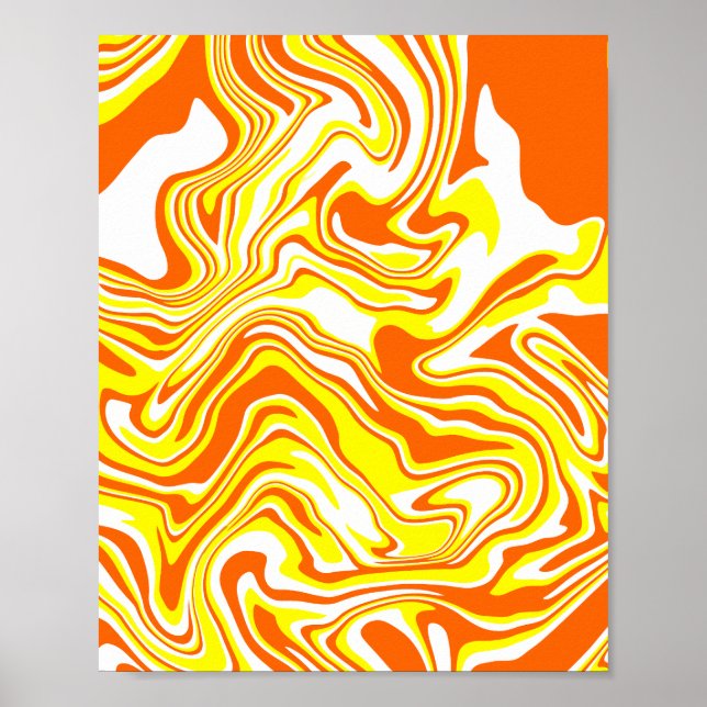 Vibrant trådlös grafik i Orange, vitt och Gult Poster (Framsidan)