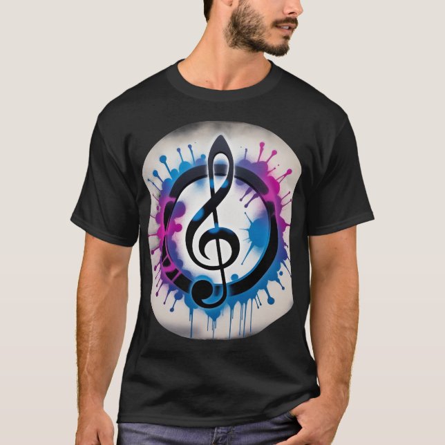 Vibrant Treble Clef med Bläck-plattor T Shirt (Framsida)