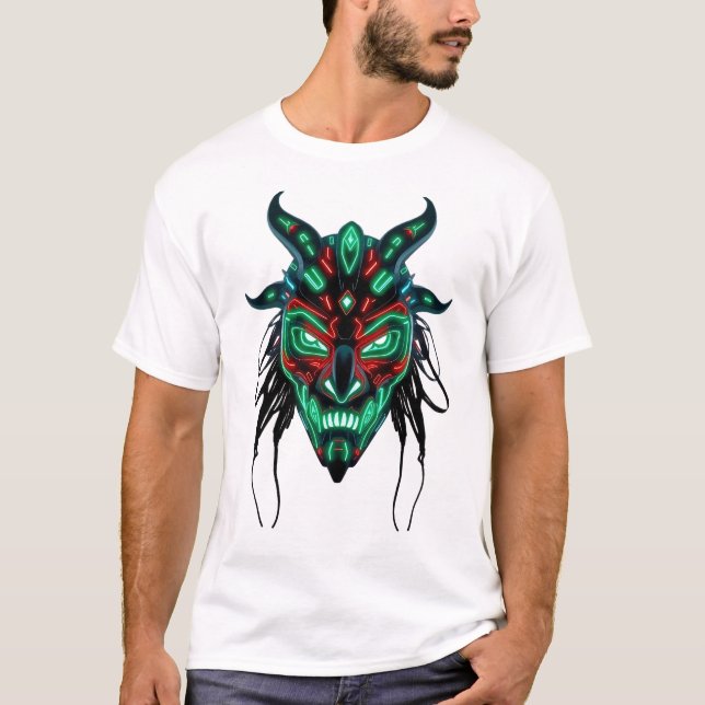 Vibrant Tribal Ansikte Neon Circuit Art T Shirt (Framsida)