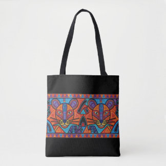 Vibrant Tribal Spirit Cats Tote Bag – Huichol- Tygkasse