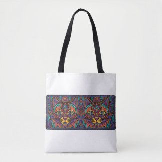 Vibrant Tribal Spirit Cats Tote Bag Tygkasse