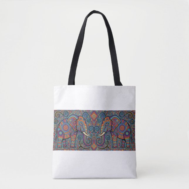 Vibrant Tribal Spirit elephants Tote Bag Tygkasse (Framsida)