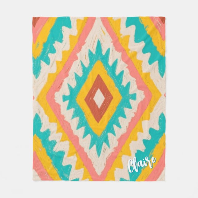 Vibrant Tribe, Bold Geometric Boho Pattern Fleecefilt (Framsidan)