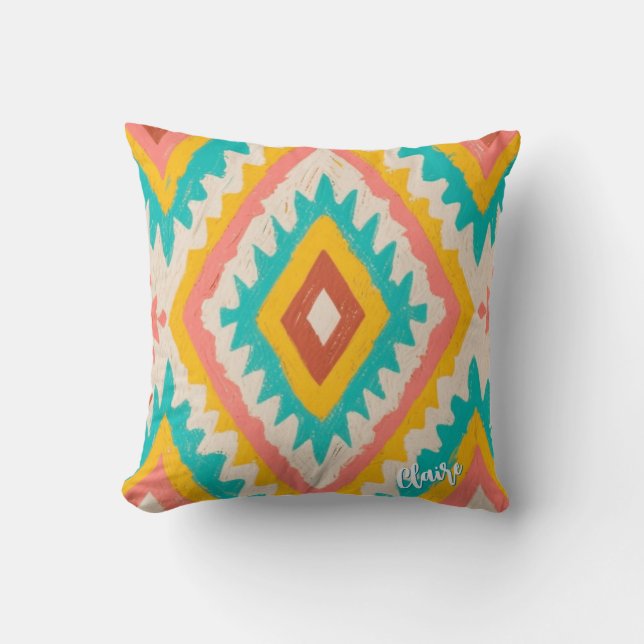 Vibrant Tribe, Bold Geometric Boho Pattern Kudde (Framsida)