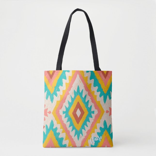 Vibrant Tribe, Bold Geometric Boho Pattern Tygkasse (Framsida)