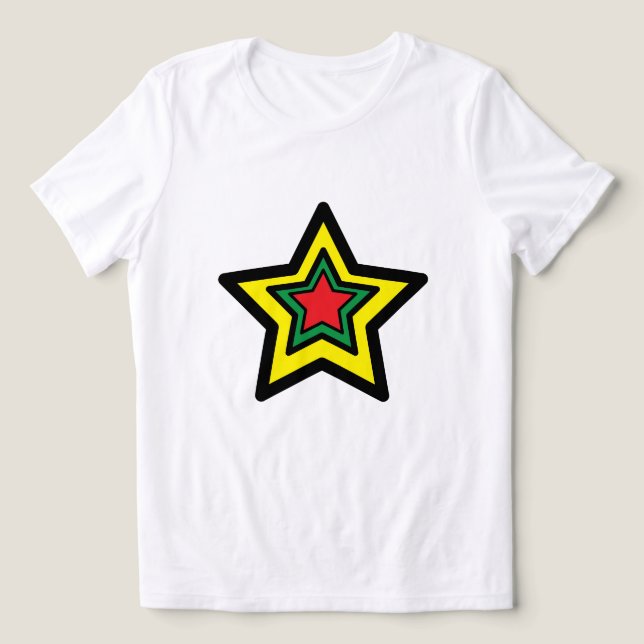 ⭐ Vibrant Triple Big Star Tee (Gult, Grönt, röd) (Design Framsida)