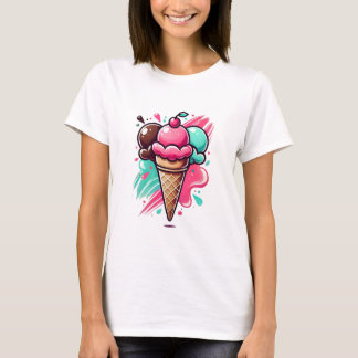 Vibrant Triple Scoop Ice Cream Art - Roligt Desser T Shirt