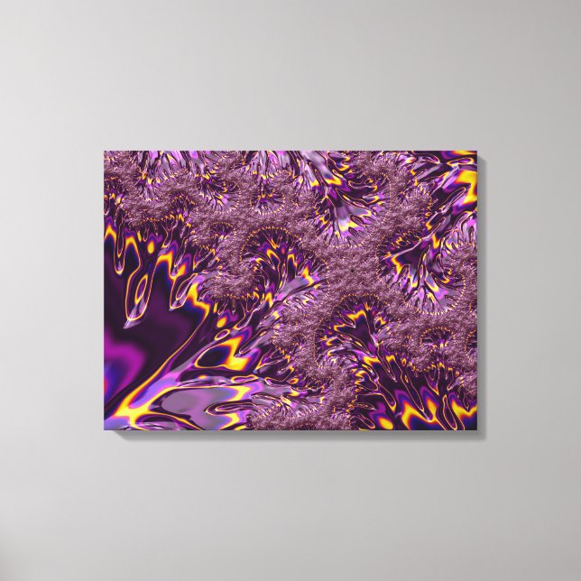 Vibrant Trippy Lila Gult Groovy Fractal Art Canvastryck (Framsida)