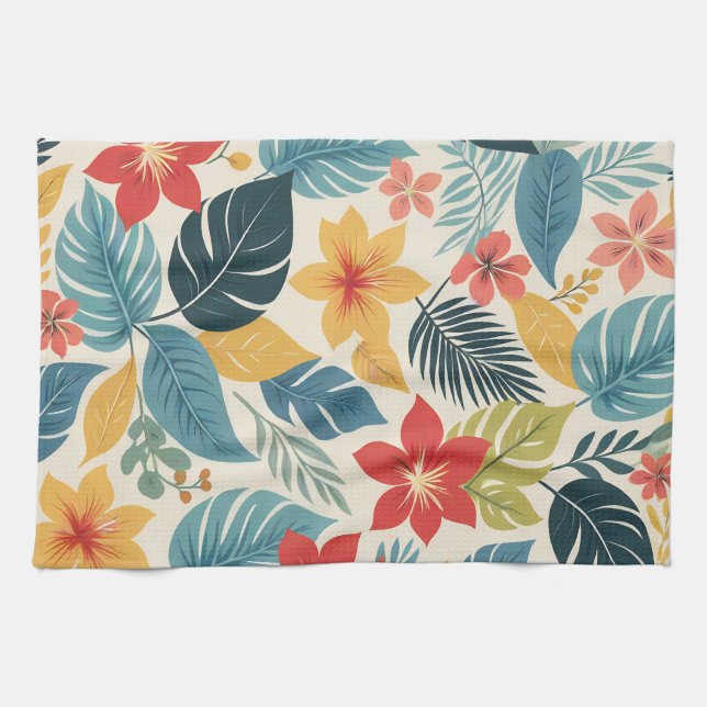 Vibrant Tropical Abstrakt Modern Grönt Blue Rosa Kökshandduk (Horisontell)