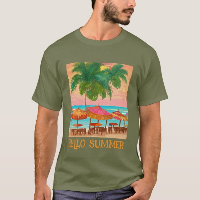 Vibrant Tropical Beach Pub Sunset Sommsäsong T Shirt (Framsida)