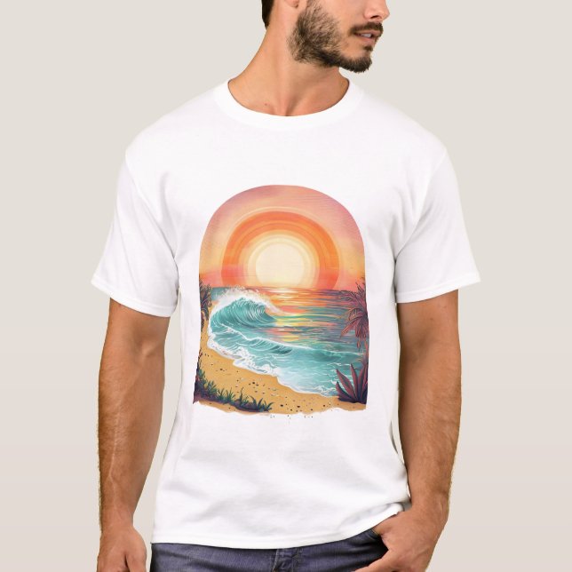 Vibrant Tropical Beach Sunset basic t-shirt (Framsida)
