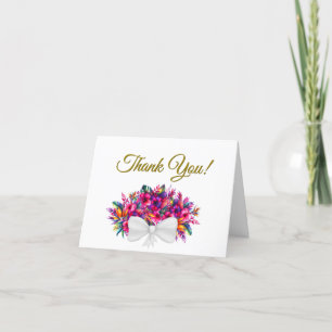 Vibrant Tropical Blommigt Bouquet Bröllop Photo Tack Kort