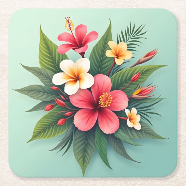 Vibrant Tropical Blommigt Harmony Underlägg Papper Kvadrat (Framsidan)
