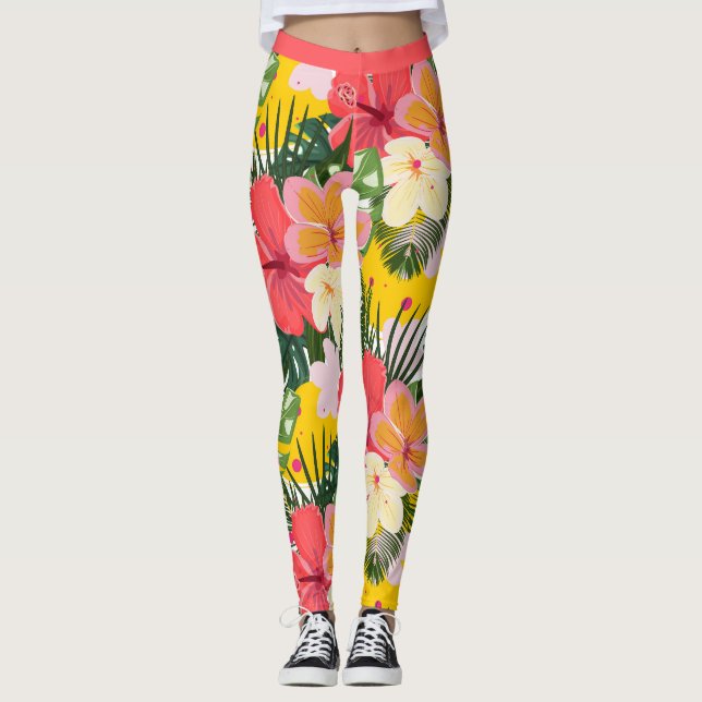 Vibrant Tropical Blommönster Leggings (Framsida)