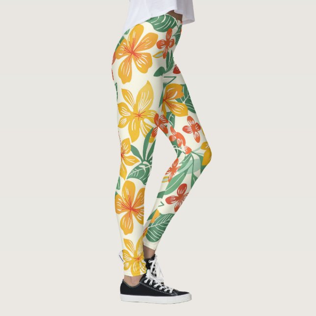 Vibrant Tropical Blommönster Leggings (Höger)